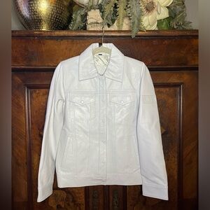 EUC Grévyi- White and Pink Leather Bomber Jacket. Size M